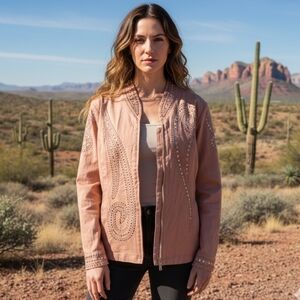 Bob Mackie Womens Embellished Jacket Wearable Art Southwestern Cotton Orange XL